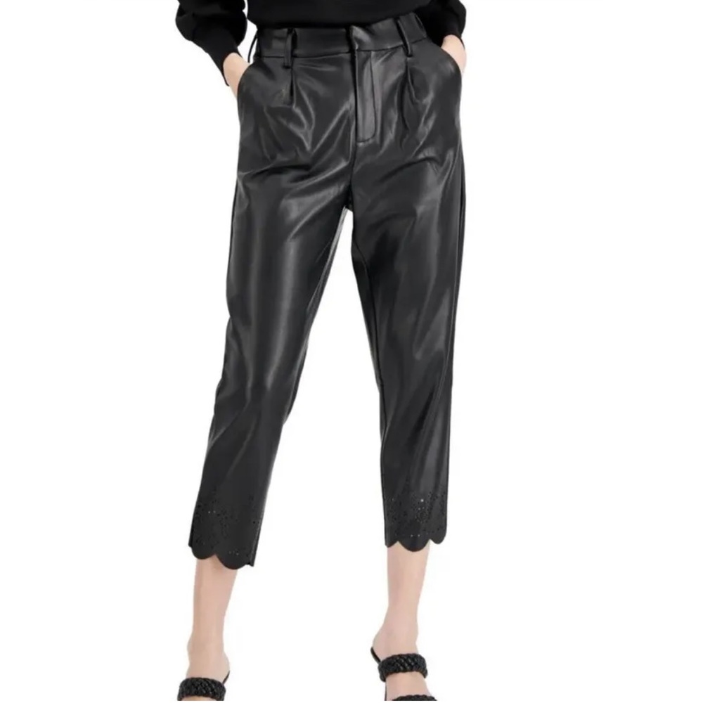 INC High Rise Black Perforated Hem Faux Leather Pants